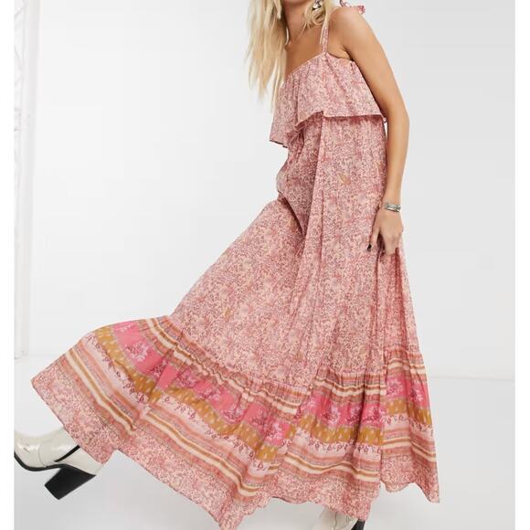 FREE PEOPLE Tangier Babydoll Maxi Dress Cotton Rose Pink {3V47} - Picture 1 of 9